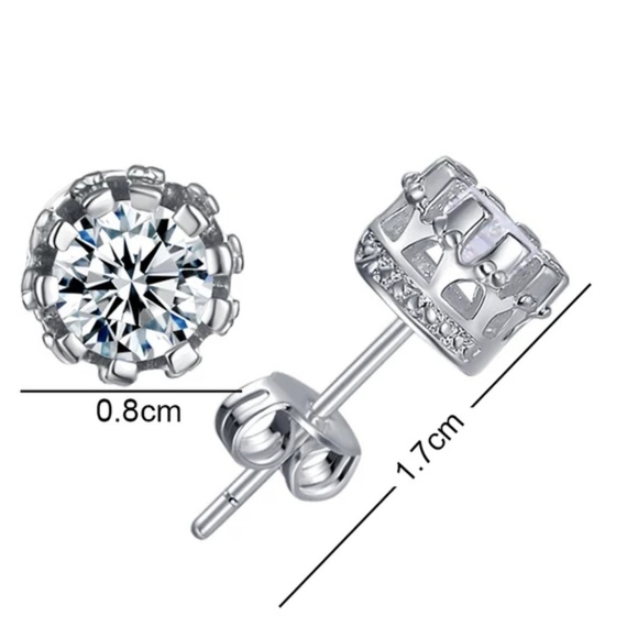 .925 Sterling Silver 8mm Cz 2 Carat Crown Studs - Picture 2 of 5